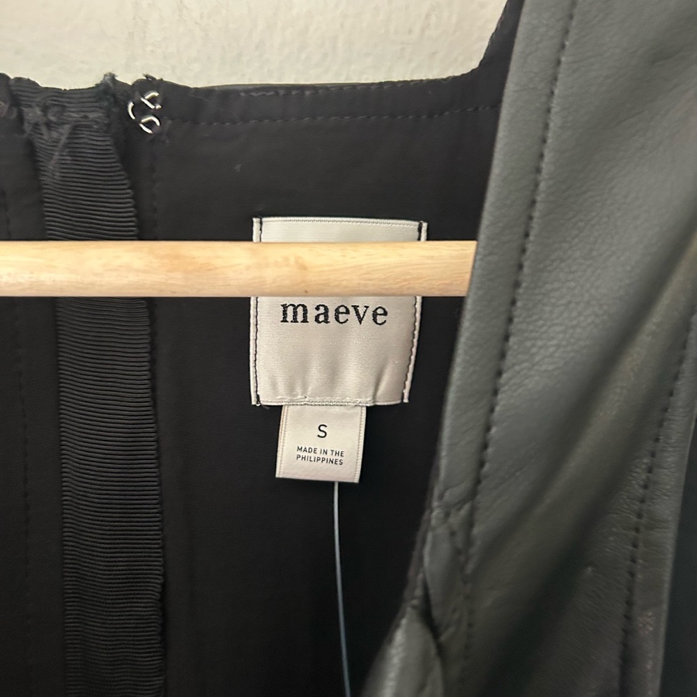 ⭐️ NEW Maeve Anthropologie Small Black Faux Leather Mini Dress With Pockets - Picture 7 of 13